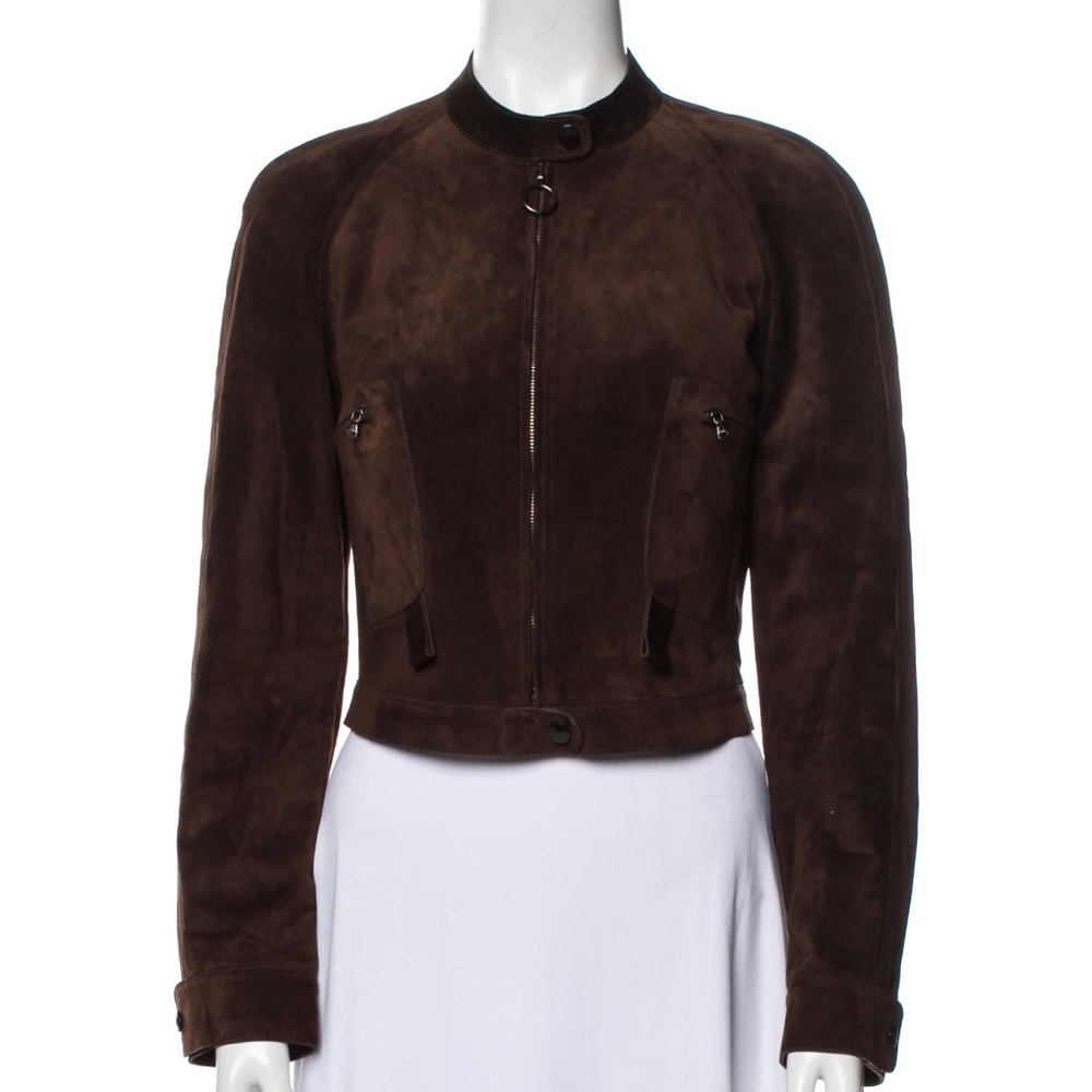 Cesare Fabbri brown suede biker jacket zip pockets zip closure size M US 8 IT 44